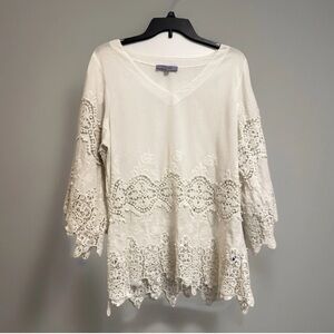 Premise White Crochet Lace Boho Tunic Top – Women’s M Bell Sleeve